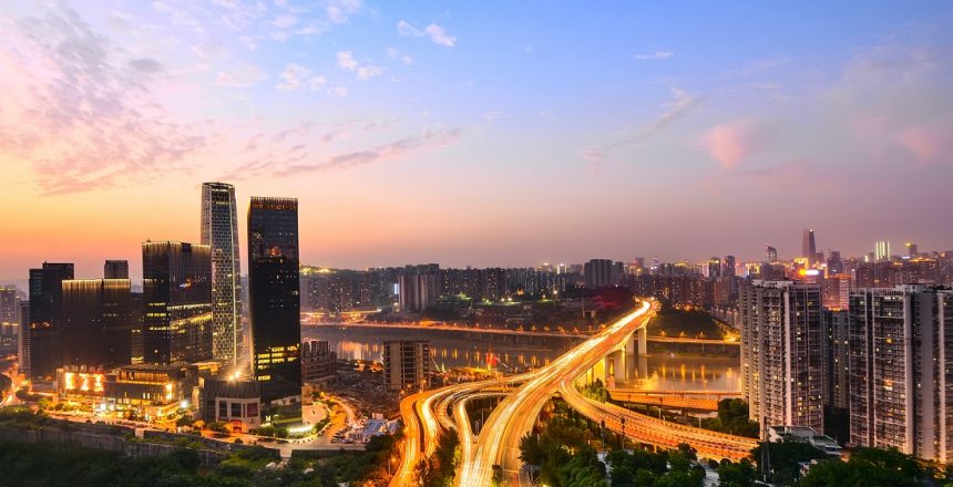 Skyscrapers at sunset