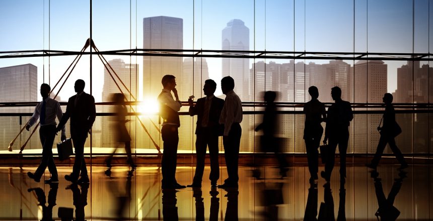 Busy business people walking