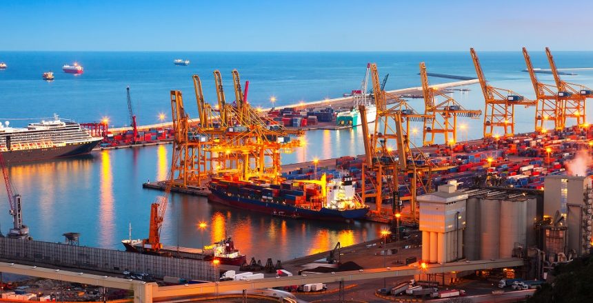 Industrial port de Barcelona in evening. Spain